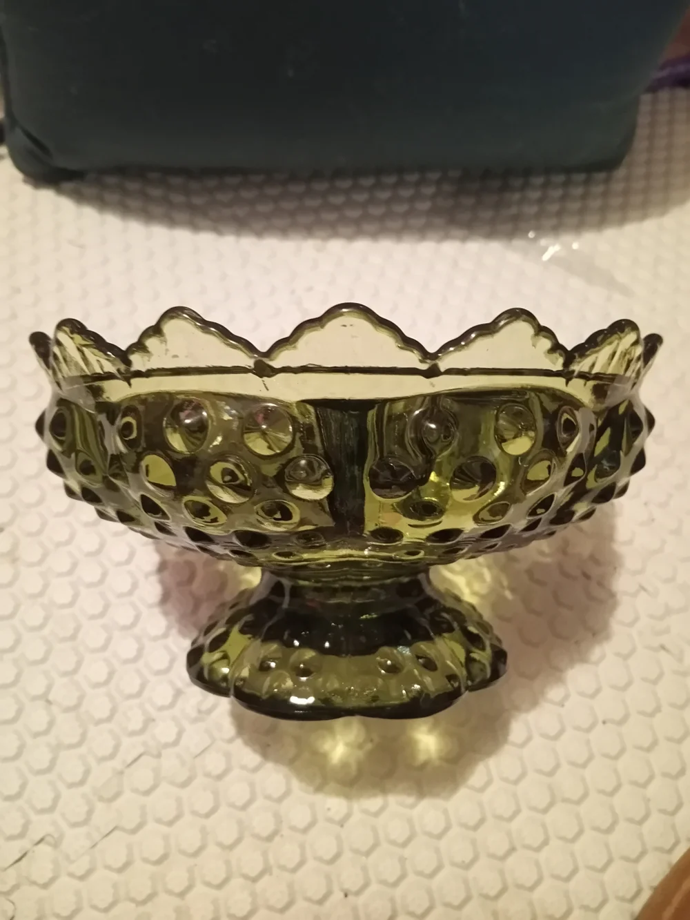 Fenton Glass Hobnail Colonial Green Footed Six Candle Candle Holder#FREE PILLOW